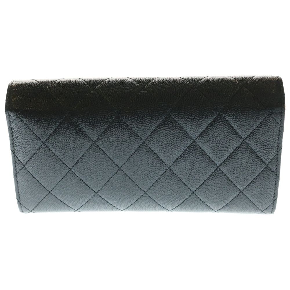 CHANEL シャネル マトラッセ ココロック キャビアスキン フラップ レザー ロングウォレット 長財布 ブラック A80768