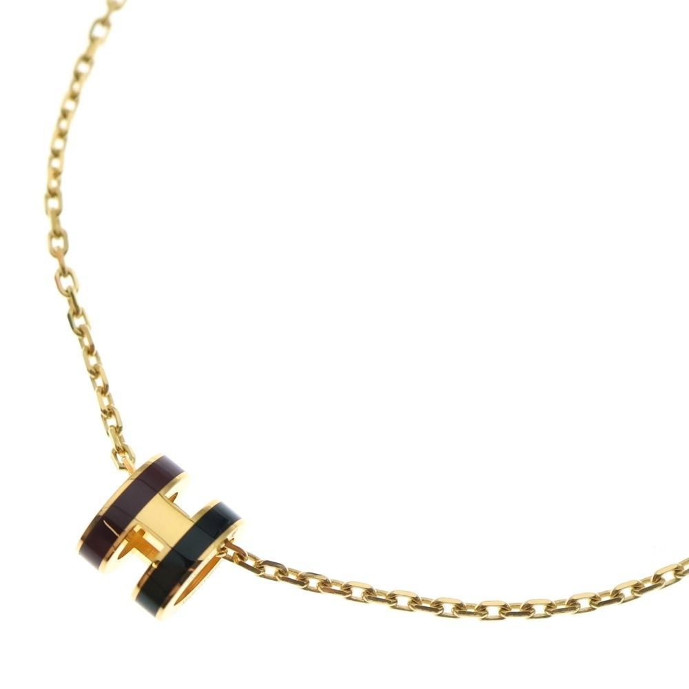 HERMES エルメス ポップアッシュ ミニ ロカバール ネックレス ゴールド ブラック ボルドー