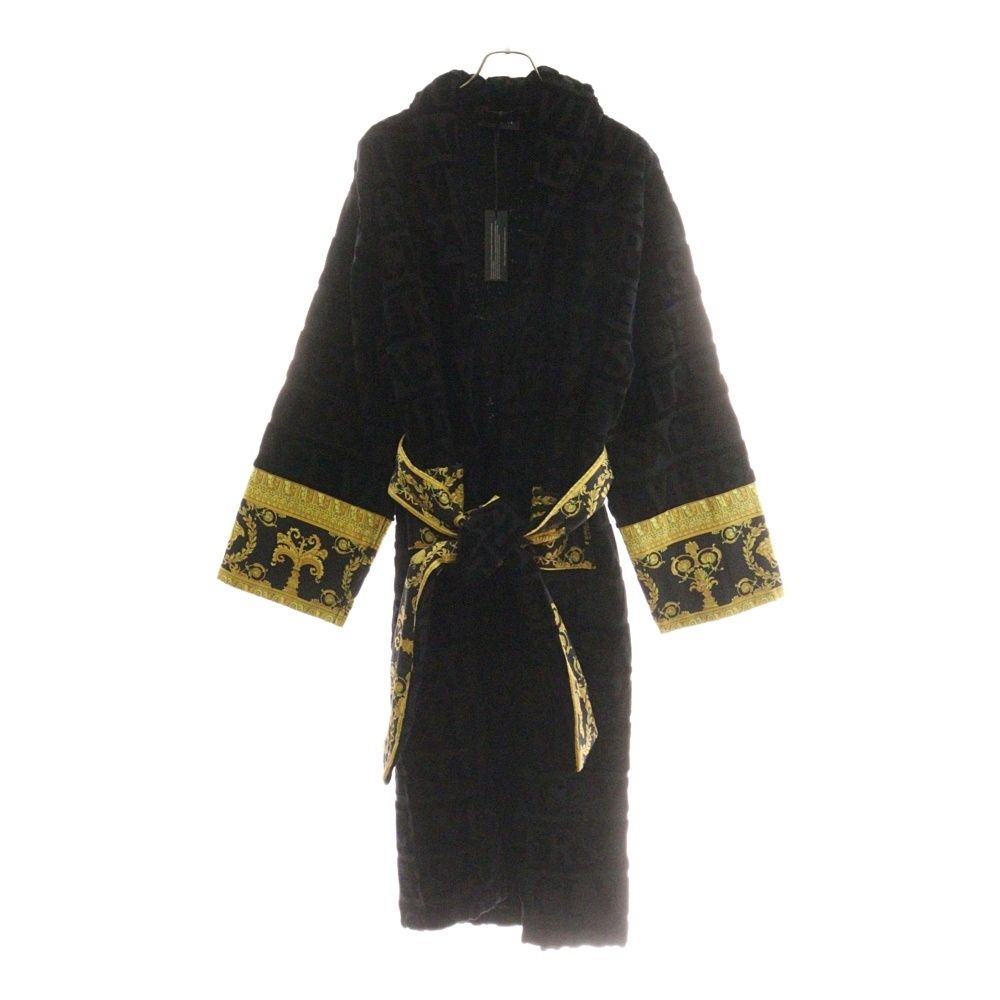 VERSACE ヴェルサーチ 袖メデューサ ロゴ総柄 バスローブ ガウン ブラック イエロー