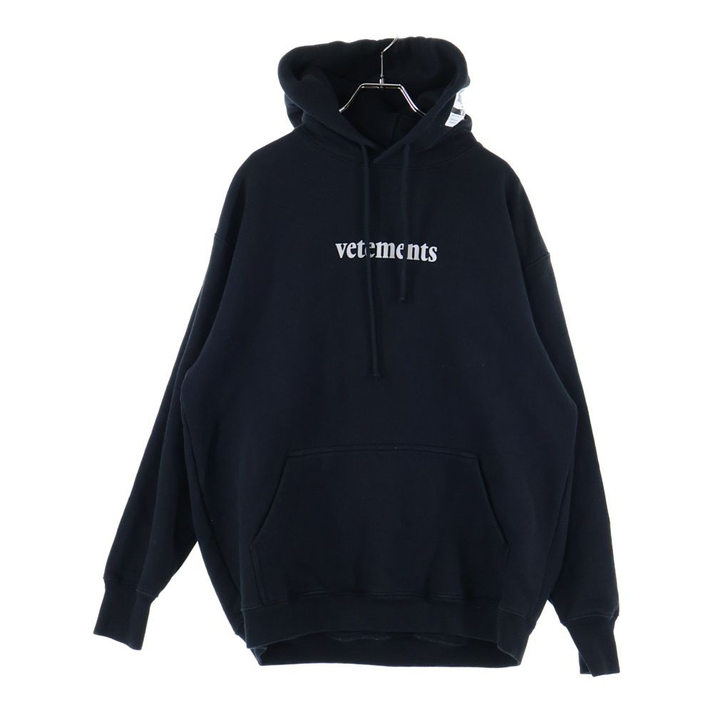 VETEMENTS ヴェトモン 20SS バーコードパッチ ロゴプリント プルオーバースウェットパーカー フーディー ブラック SS20TR311