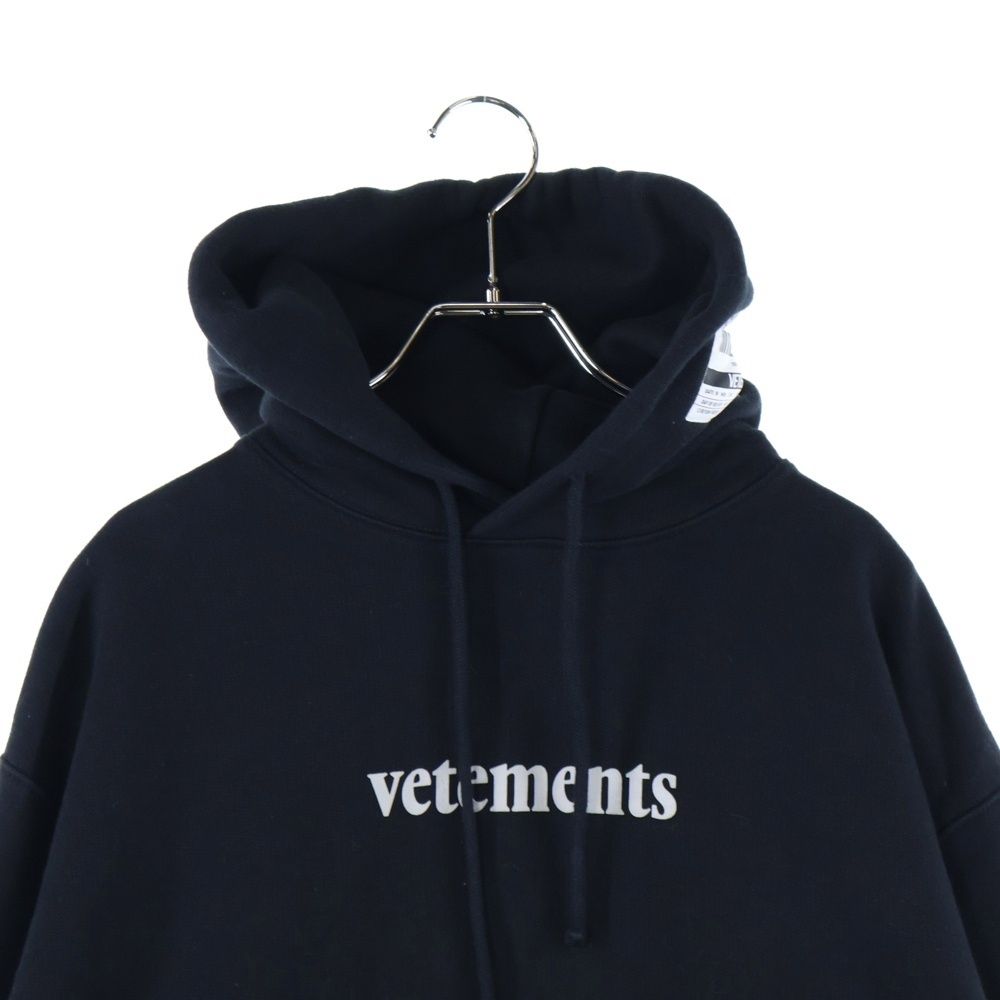 高品質保証！ VETEMENTS ヴェトモン 20SS バーコードパッチ ロゴプリント プルオーバースウェットパーカー フーディー ブラック SS20TR311