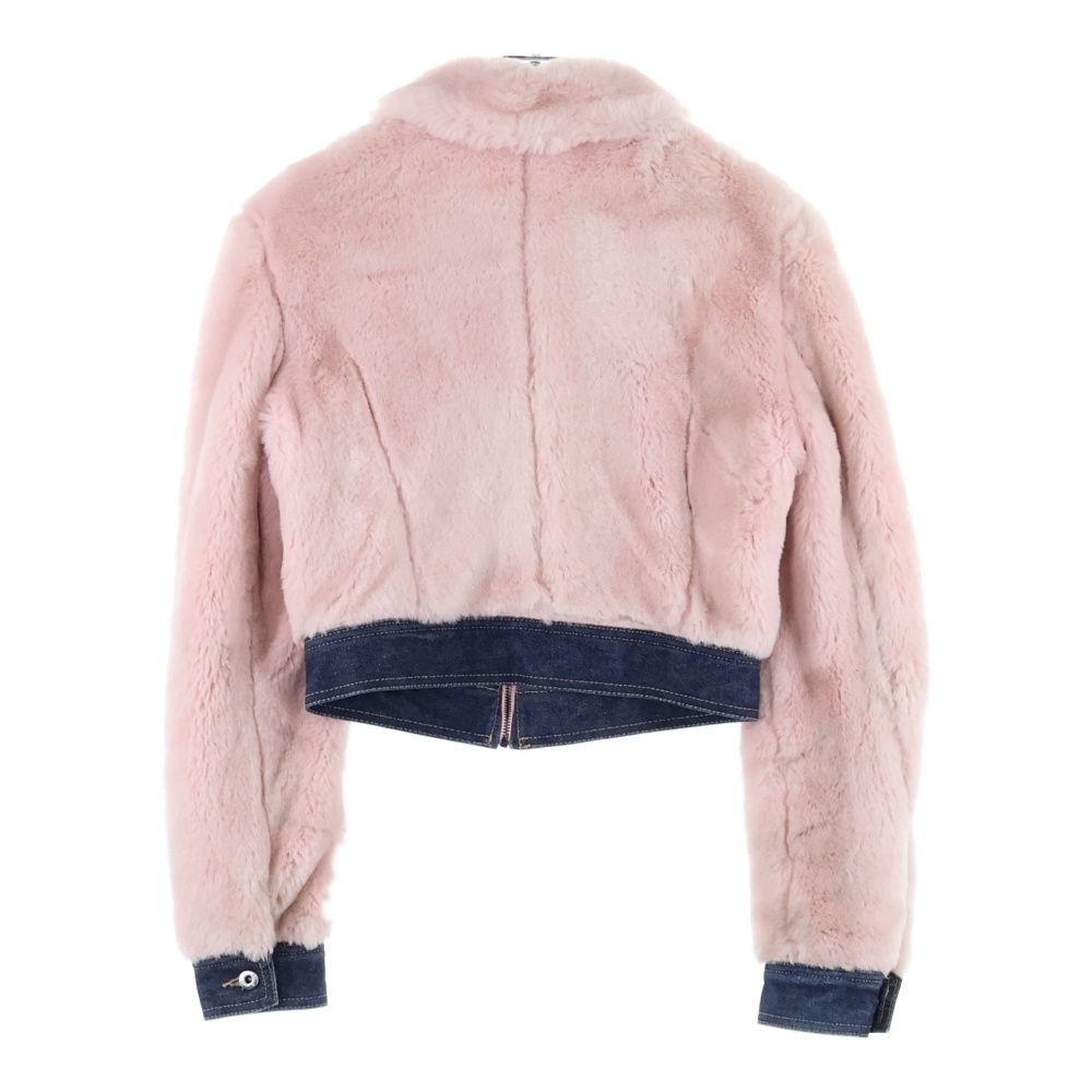 DOLCE - GABBANA ドルチェアンドガッバーナ フェイクファー デニム 切り替え クロップド ショート丈 ジップアップ トラッカージャケット ピンク インディゴ レディース