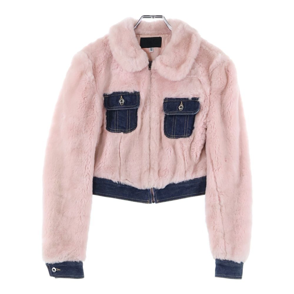 DOLCE - GABBANA ドルチェアンドガッバーナ フェイクファー デニム 切り替え クロップド ショート丈 ジップアップ トラッカージャケット ピンク インディゴ レディース