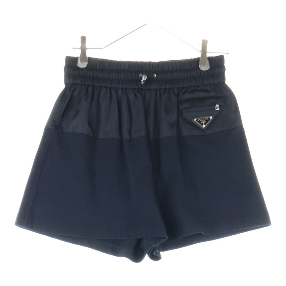 PRADA プラダ 21SS RE-NYLON リナイロン トライアングルロゴプレート コットン切り替え ドローストリング ショート ハーフパンツ レディース 132353