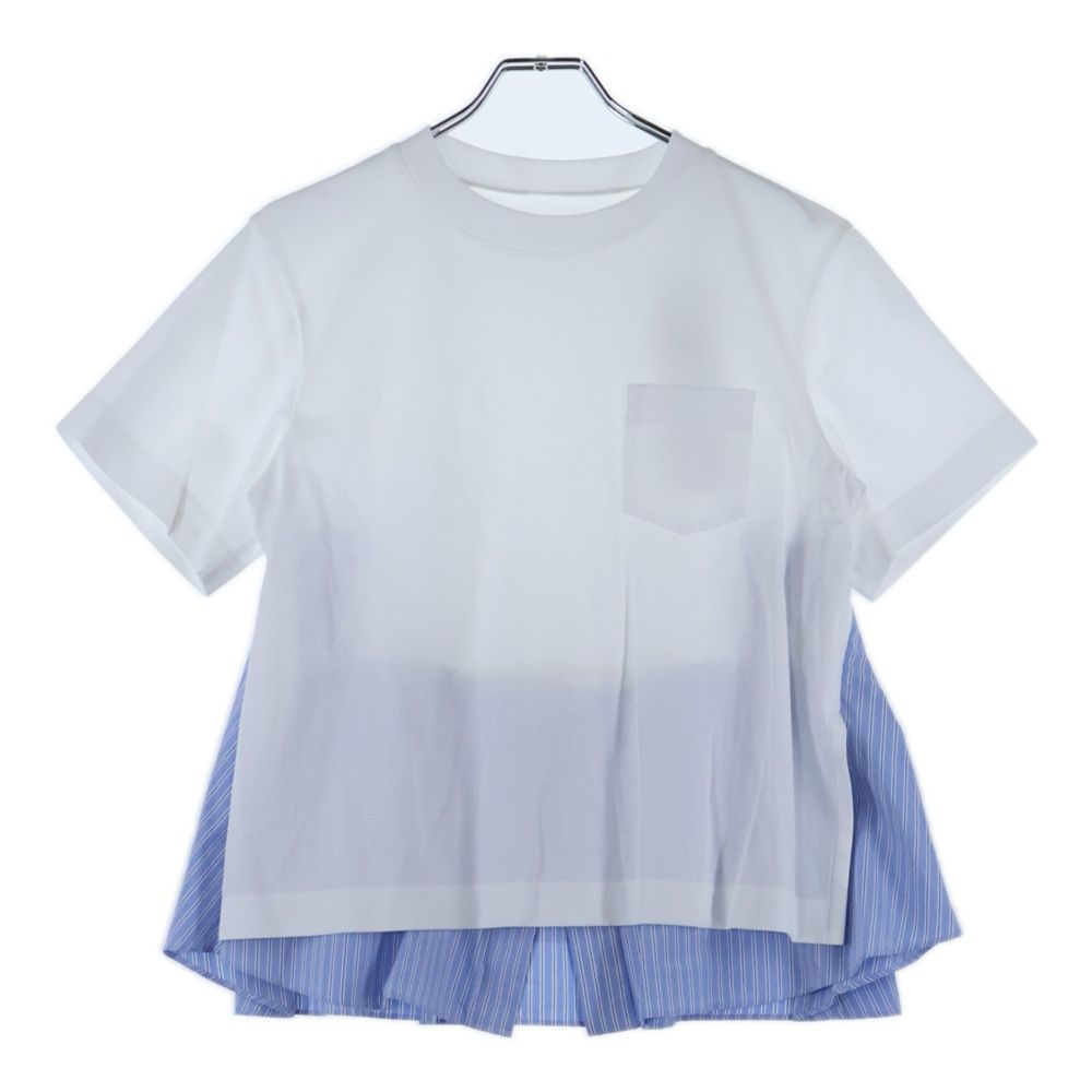Sacai サカイ 25SS Poplin Cotton Jersey T-Shirt ポプリン コットン ジャージー 半袖Tシャツ カットソー ホワイト ブルー 25-08014