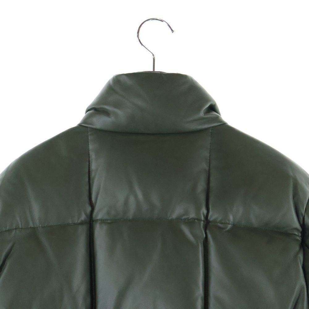 【美品】 ルイヴィトン ダウンジャケット ナイロン カーキ 48 LOUIS VUITTON (ルイヴィトン) 14AW ラムスキン レザー ジップアップ