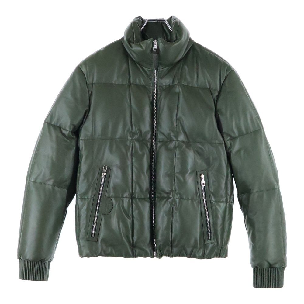 LOUIS VUITTON ルイヴィトン 14AW ラムスキン レザー ジップアップ ダウンジャケット カーキ RM142M H6LO6EKL6