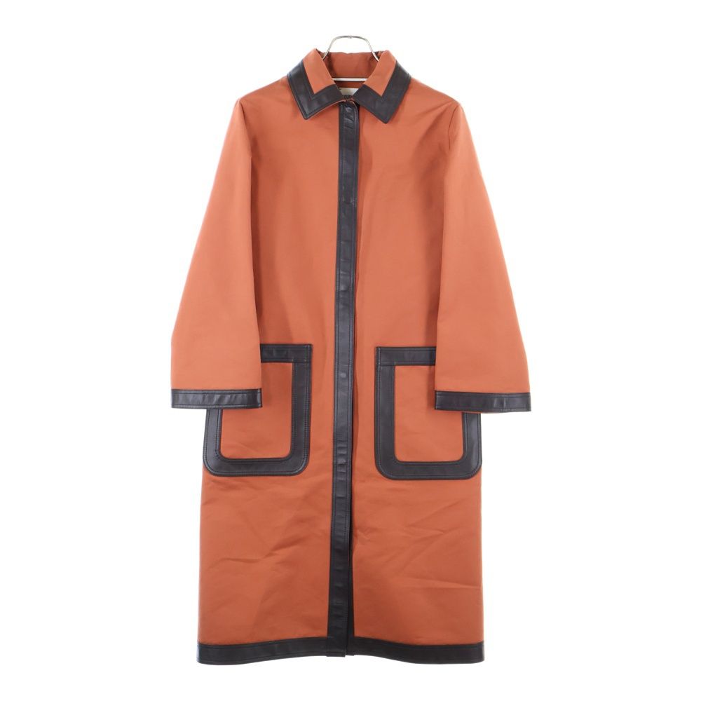 HERMES エルメス 22SS ラムスキン レザー トリム コットン スナップボタン ステン ロング コート オレンジ ブラウン レディース 2E0150DX