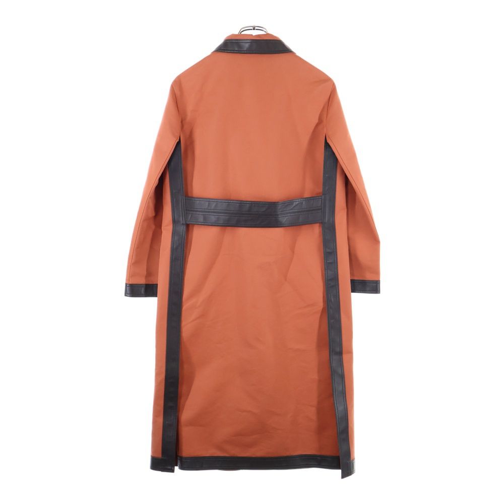 HERMES エルメス 22SS ラムスキン レザー トリム コットン スナップボタン ステン ロング コート オレンジ ブラウン レディース 2E0150DX