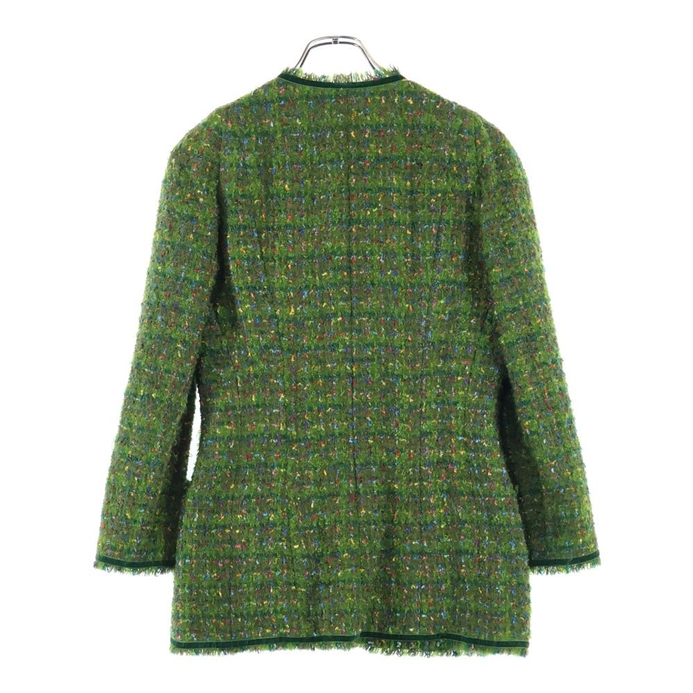 CHANEL シャネル ココマークボタン ウールツイード ベロア カットオフ ノー ジャケット グリーン レディース 91600