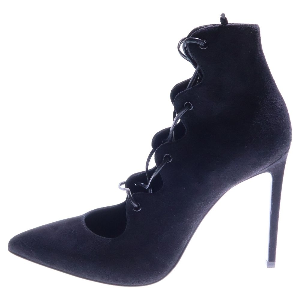 SAINT LAURENT PARIS サンローランパリ スエードレザー ポインテッドトゥ ヒール レースアップ ハイカットシューズ パンプス ブラック レディース 457719