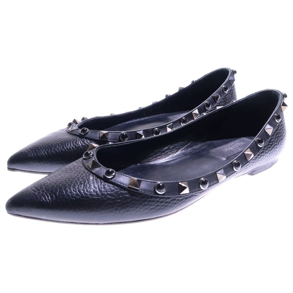 Valentino Giuliattini ヴァレンチノ ジュリアティー二 ロックスタッズ レザー フラット パンプス シューズ ブラック レディース