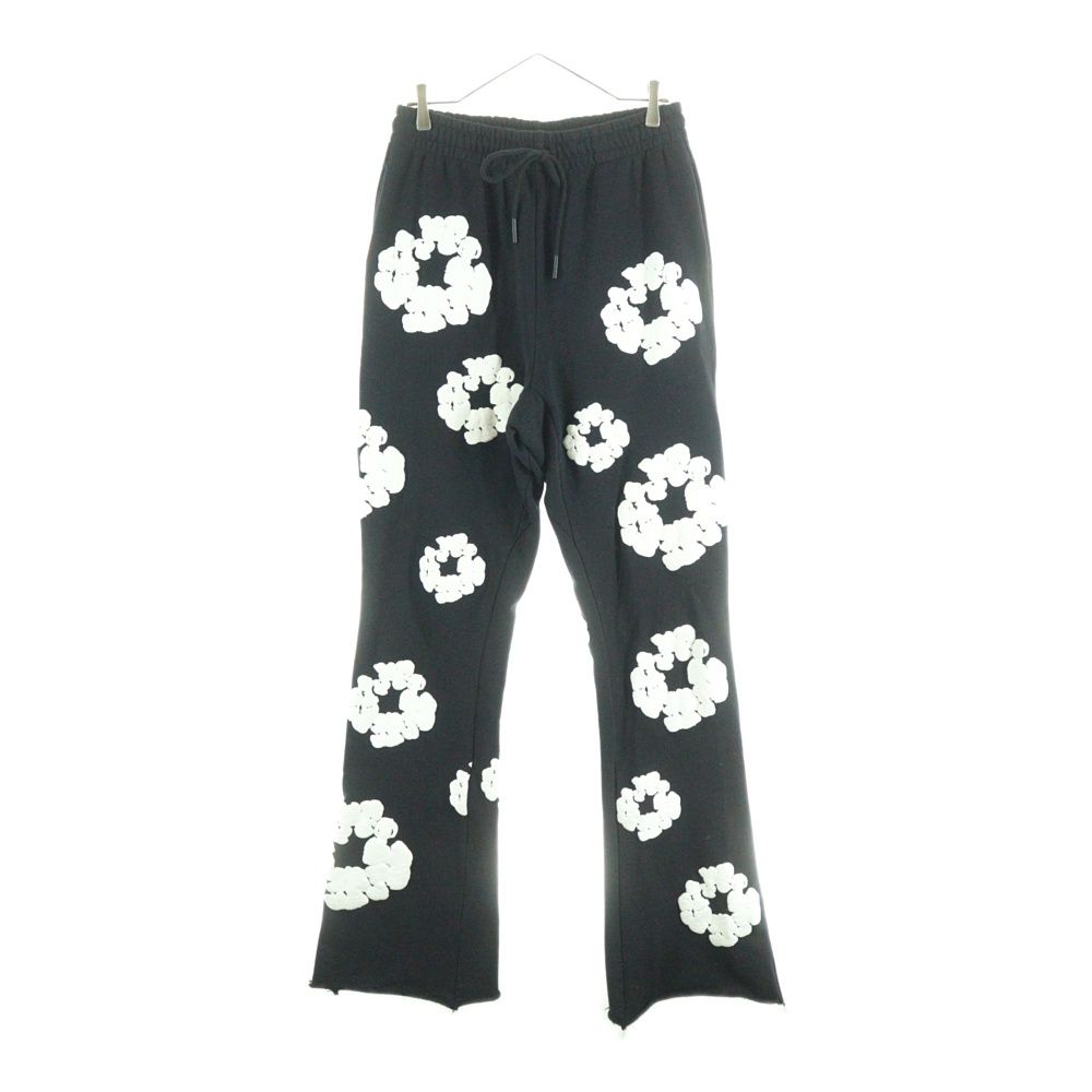 DENIM TEARS デニムティアーズ ×READYMADE COTTON WREATH SWEAT FLARE PANTS コットンリース 総柄フラワー カットオフ フ スウェットパンツ ブラック RE-DT-BK-00-00-09