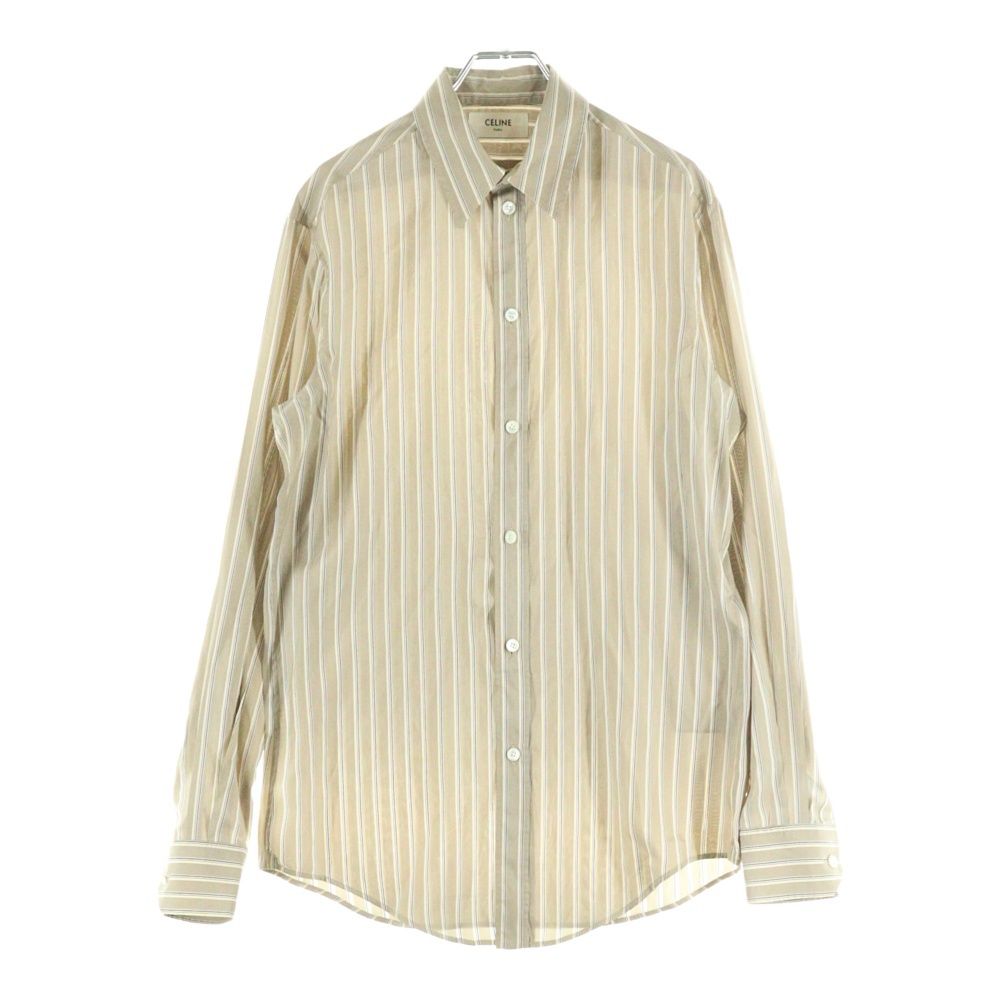 CELINE セリーヌ ストライプ シルク フロントボタン 長袖シャツ ブラウン 2C239080I