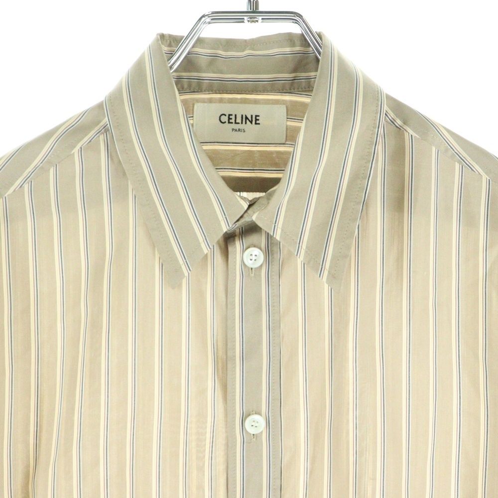 CELINE (セリーヌ) ストライプ シルク フロントボタン 長袖シャツ 販売