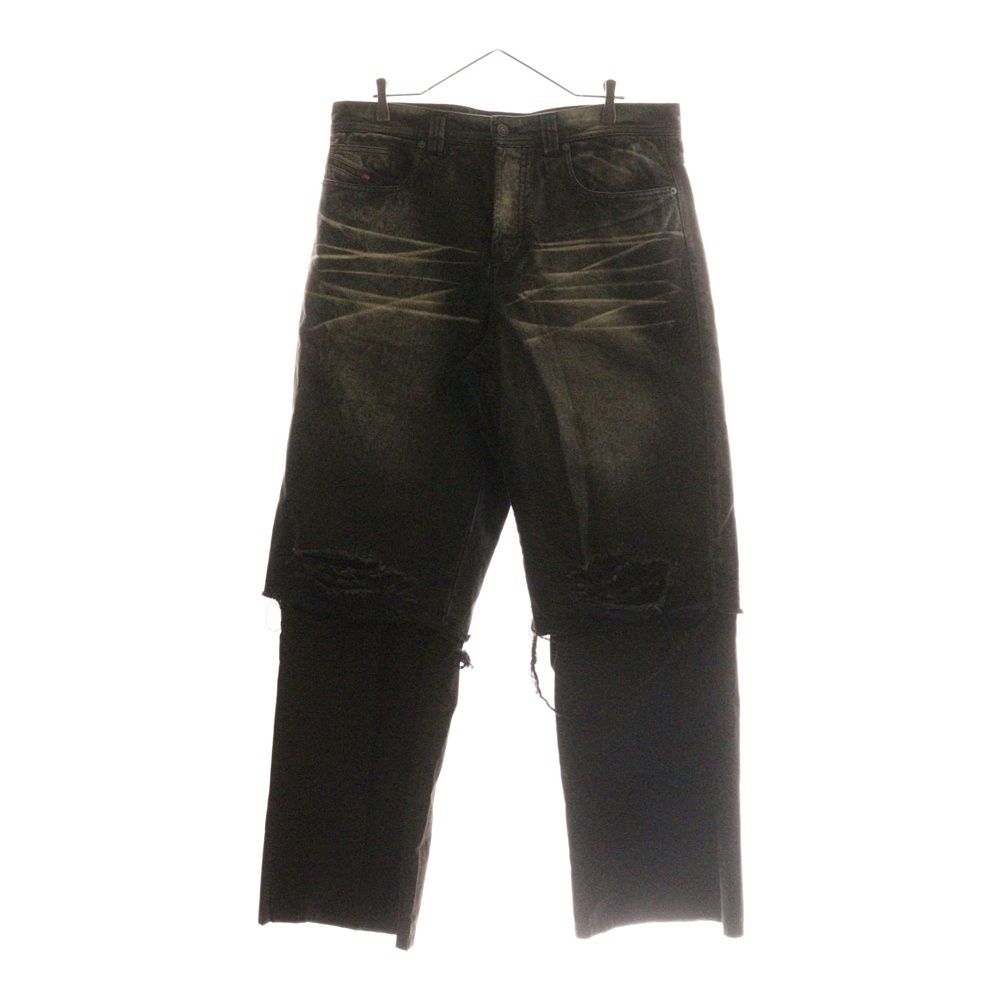 DIESEL ディーゼル P-HANS 5-Pocket Pants With Layered Leg ダメージ加工 レイヤードレッグ ワイド ストレートデニムパンツ ジーンズ ブラック ブラウン A14121