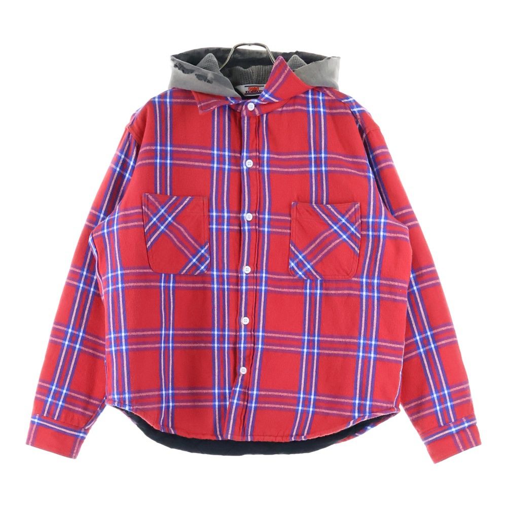 SAINT MICHAEL セントマイケル 24AW SHIRT JK FRANNEL QLT フランネル チェック キルティング フーデッド シャツ ジャケット レッド SM-YS1-0000-060
