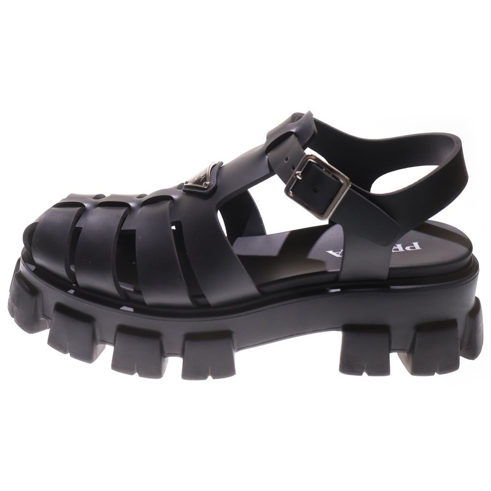 PRADA プラダ モノリス トライアングルロゴプレート ラバー ストラップ 厚底 サンダル ブラック
