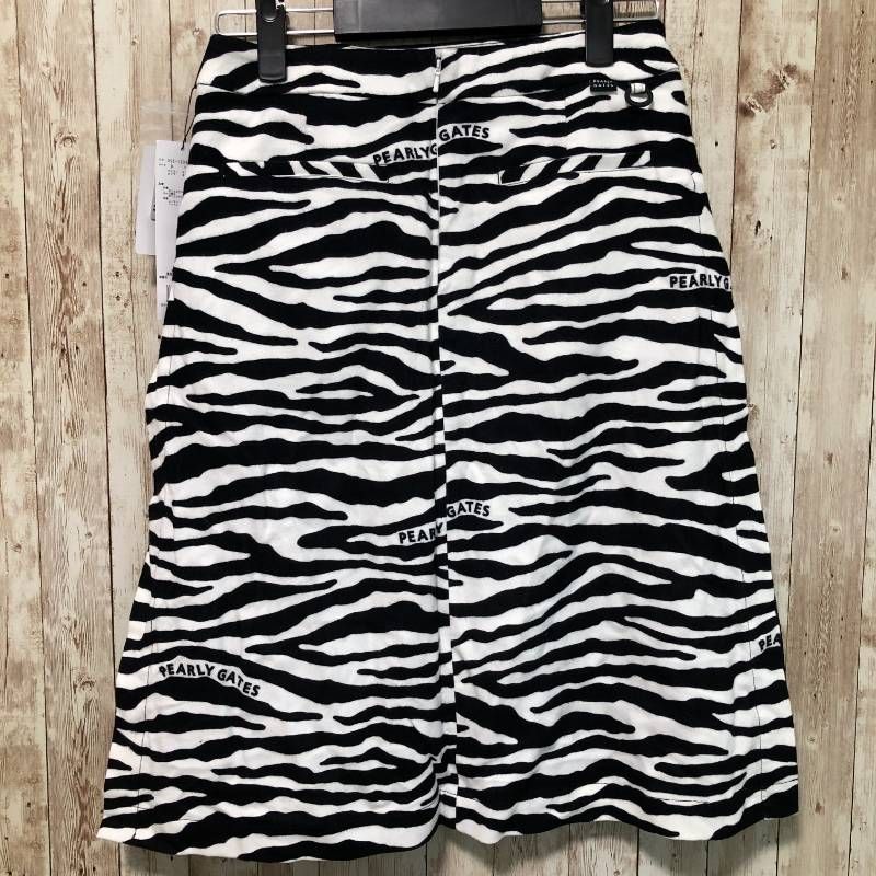 コ パーリーゲイツ PEARLY GATES レディース ゴルフウェア 裏地プリーツ起毛ミドルスカート ホワイト ブラックのゼブラ柄