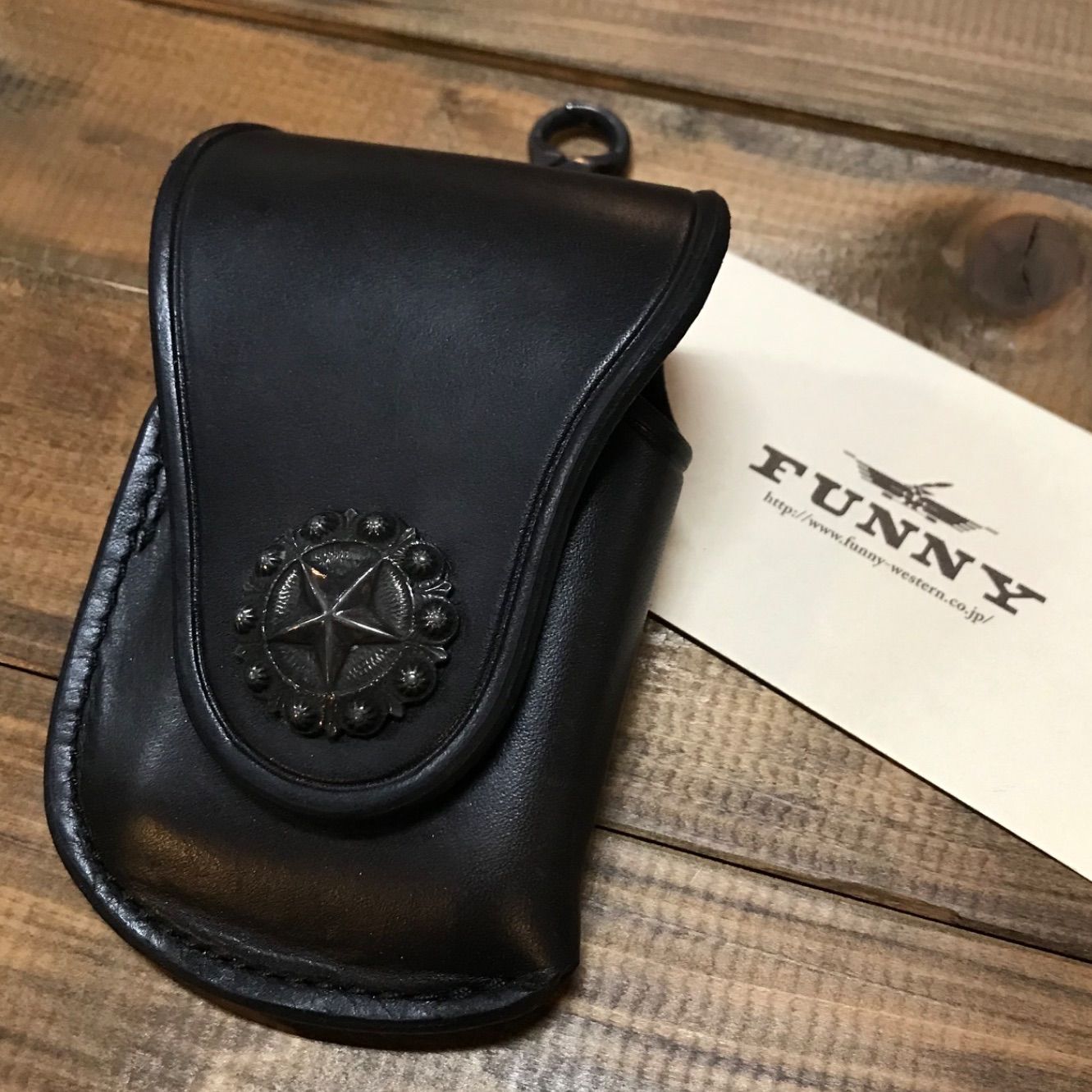 FUNNY ファニー レザー タバコケース シガレットケース キーケース キーリング ポーチ コンチョ 牛革 ブラック 黒