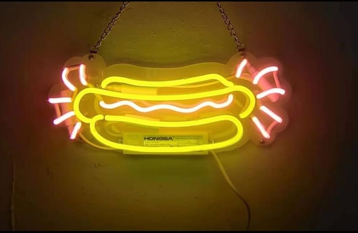 オリジナル ネオンサイン ガラス製 インテリア 壁掛けタイプ ホットドッグ 看板 オーダーメイド 壁掛け LED サインボード