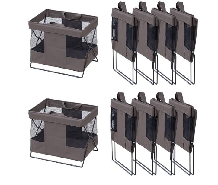 山善 YAMAZEN 収納ボックス Sサイズ セット 荷物置き 収納バスケット メッシュ 折り畳み バッグ 手荷物 収納 かご バスケット 荷物入れ 幅37×奥行25×高さ32 cm 組立カンタン ブラウン HTB-S 10 P BR