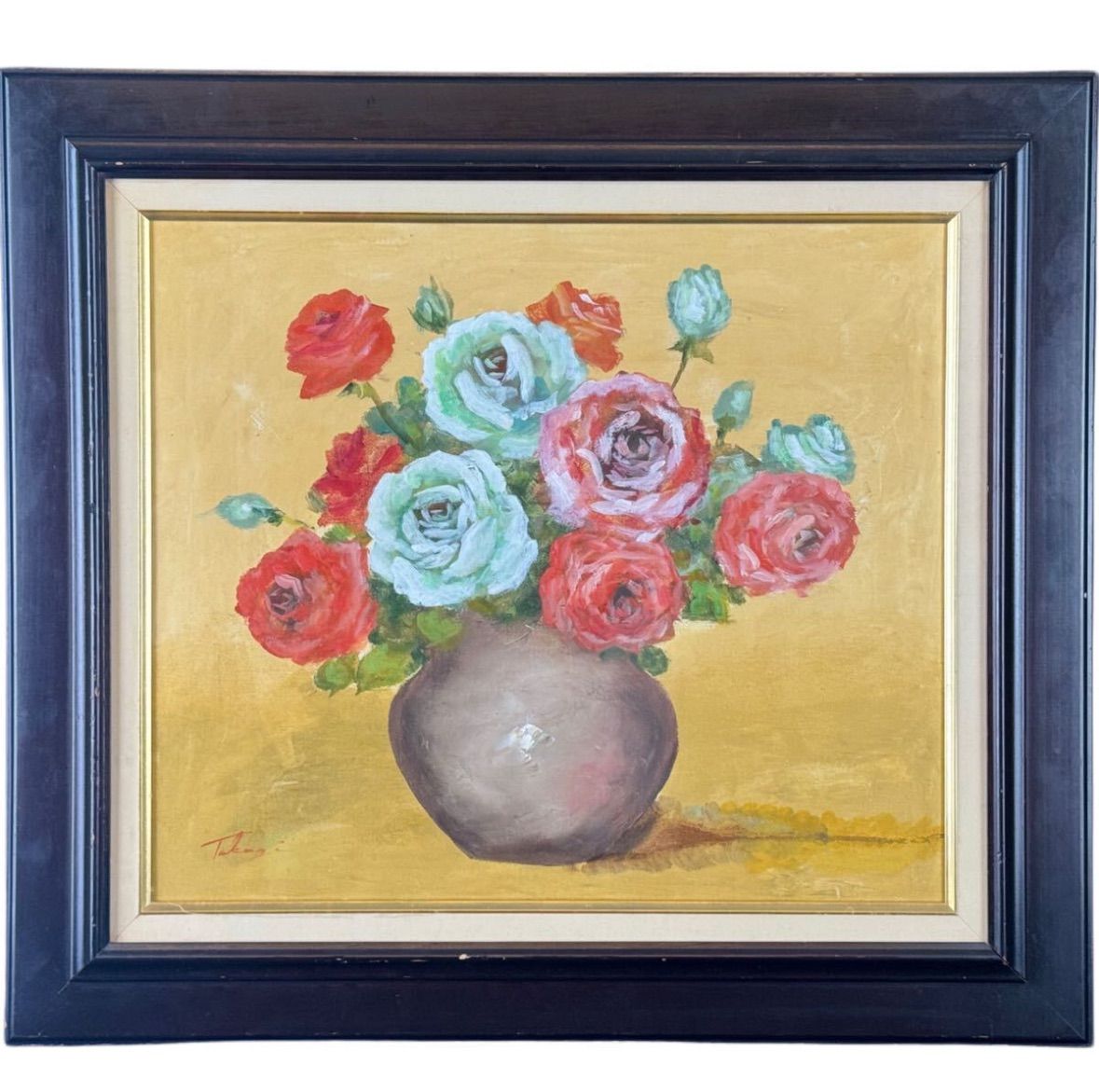 写実画 油彩画 静物画 直筆サインあり 高木利彦 「バラ」油彩 F10号 静物