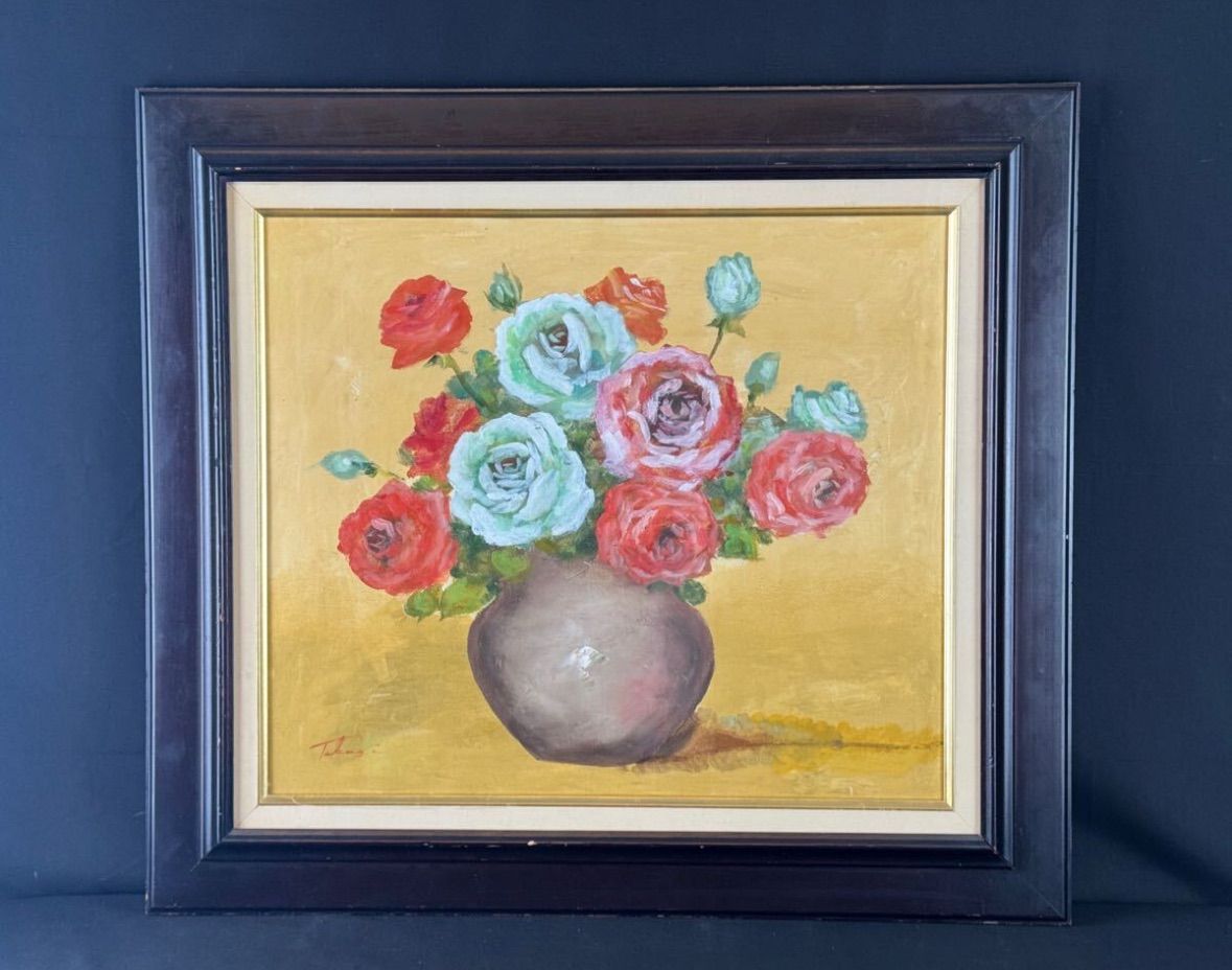 写実画　油彩画 静物画 直筆サインあり 高木利彦 「バラ」油彩 F10号 静物画 直筆サイン入り - メルカリ