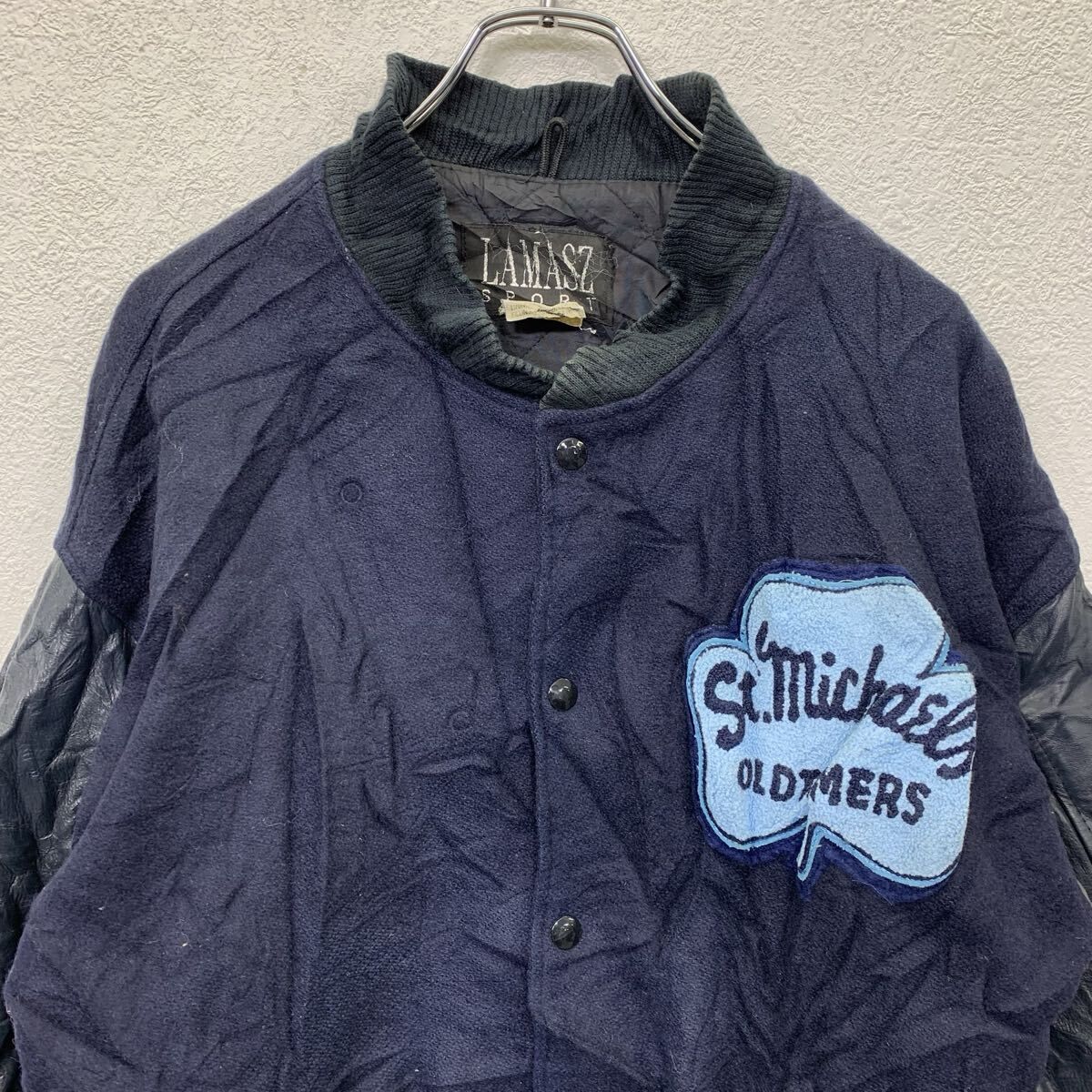LAMASZ SPORT スタジアムジャケット XL ネイビー ブラック ラマズスポーツ スタジャン カナダ製 メルトン レザー 秋物 冬物 a711-5397