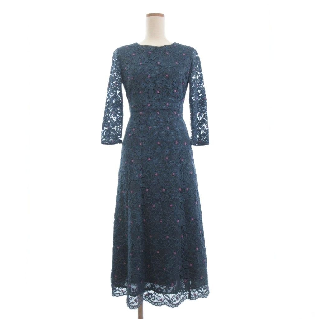 ダイアグラム Diagram ドレス フ ワンピース ロング丈 長袖 レース 花 刺繍 3843 1167-0 青 ブルー 36