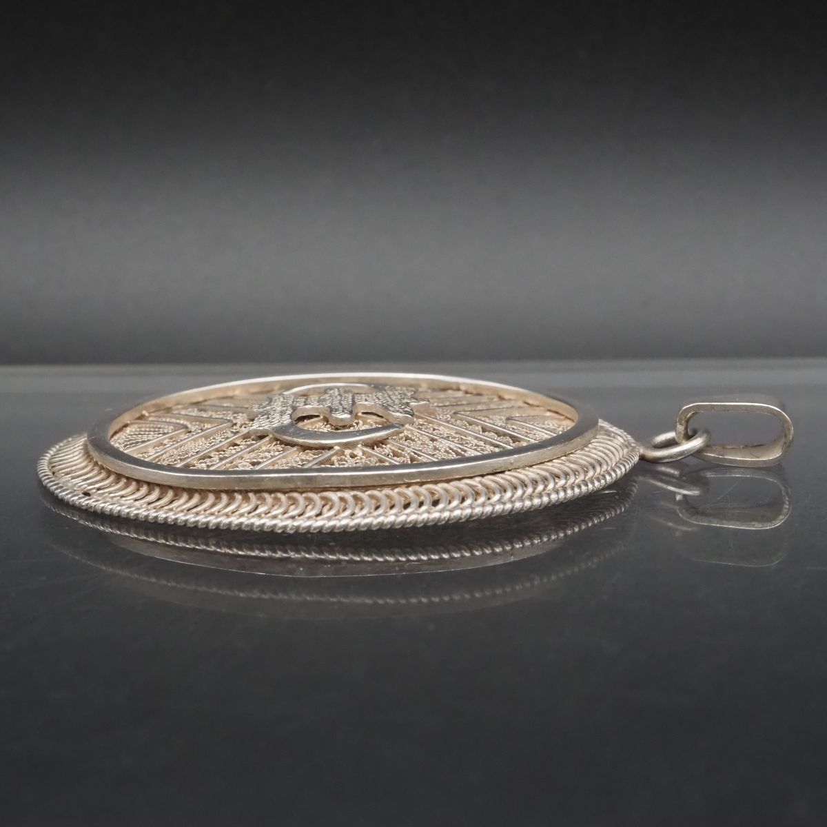  H 871 特大 ヴィンテージ ペンダント トップ フィリグリー 銀線細工 デザイン シルバー チャーム ヘッド チャーム アクセサリー