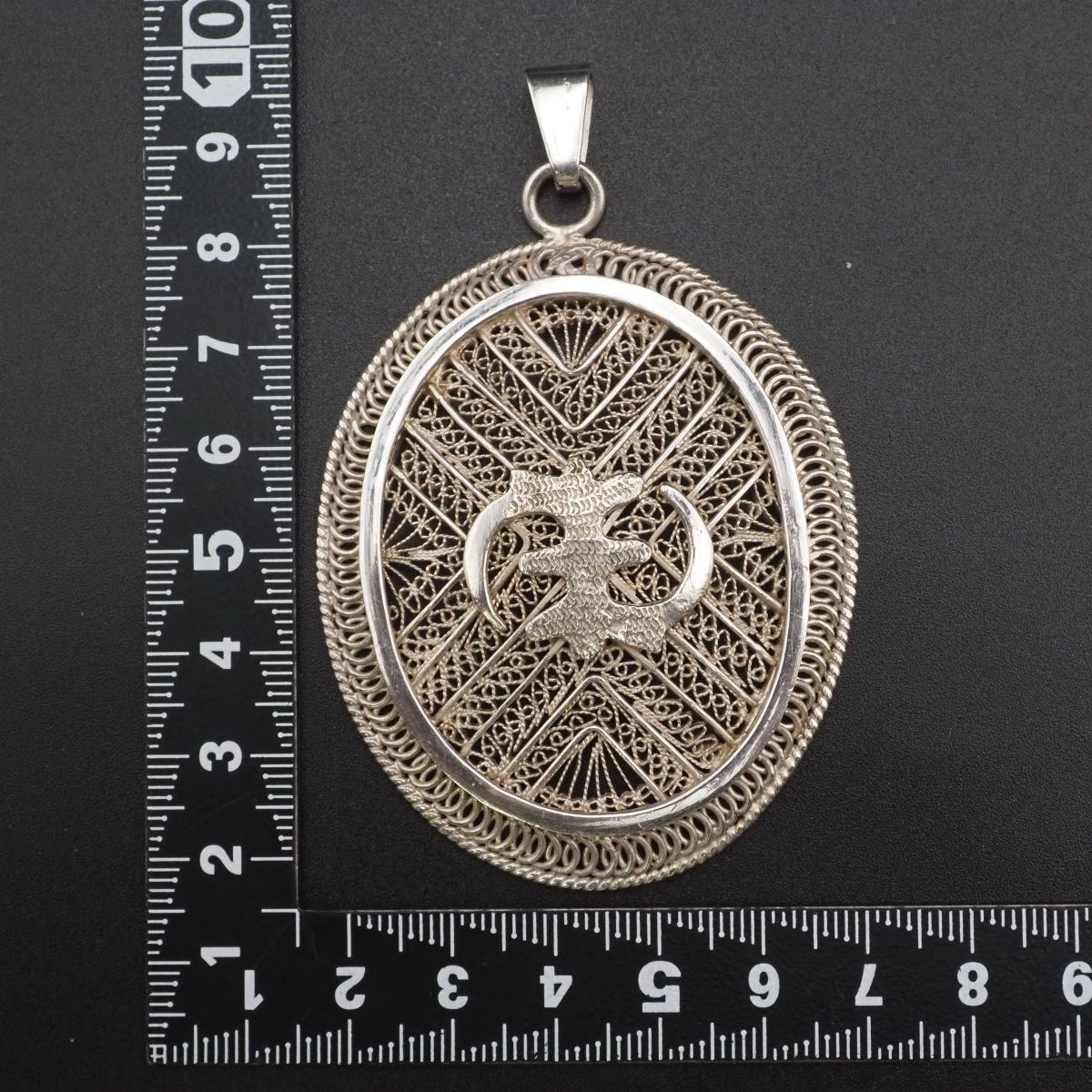 H871 特大 ヴィンテージ ペンダント トップ フィリグリー 銀線細工