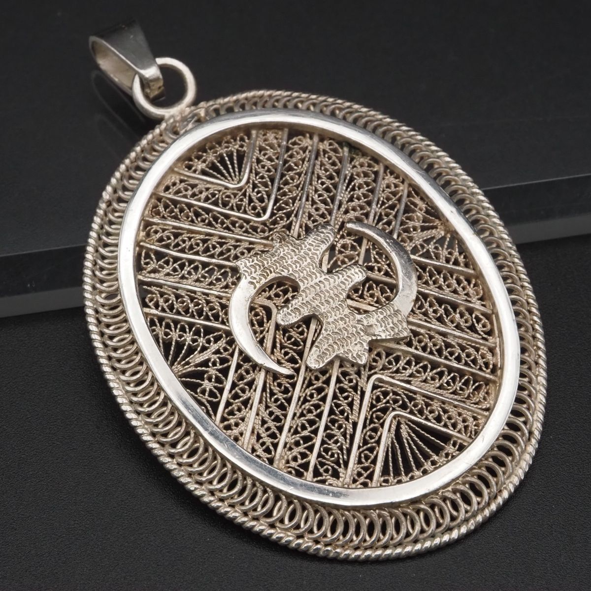 H871 特大 ヴィンテージ ペンダント トップ フィリグリー 銀線細工 デザイン シルバー チャーム ヘッド
