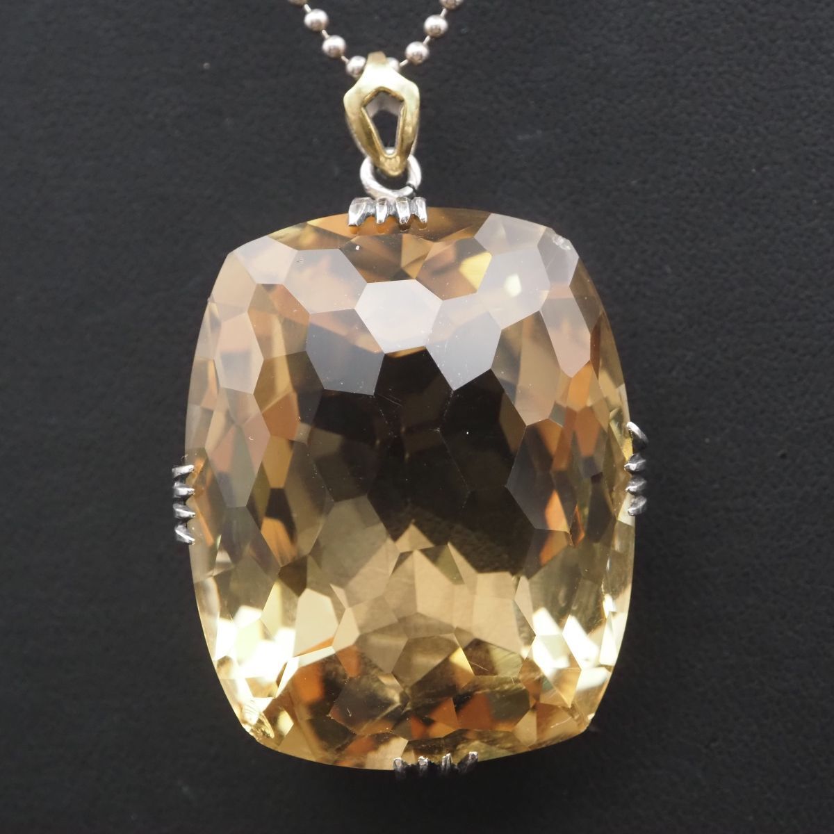 H 866 大粒 イエロートパーズ ペンダント トップ デザイン シルバー チャーム ヘッド 誕生石