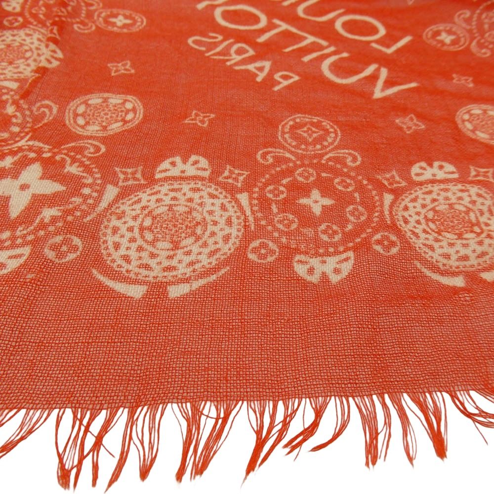 人気アイテム安い通販。 LOUIS VUITTON ルイ ヴィトン M75267 モノグラム ペイズリー バンダナ カシミヤ シルク 大判ストール レッド系 入荷数限り！