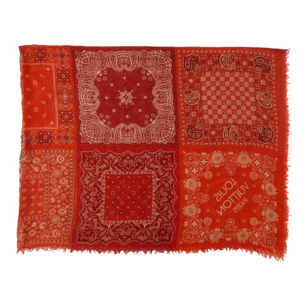 LOUIS VUITTON ルイ ヴィトン M75267 モノグラム ペイズリー バンダナ カシミヤ シルク 大判ストール レッド系