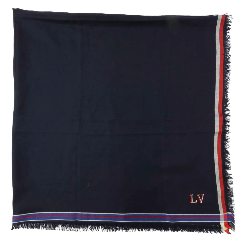LOUIS VUITTON ルイ ヴィトン MP1702 ロゴ ウール シルク 大判ストール ネイビー系