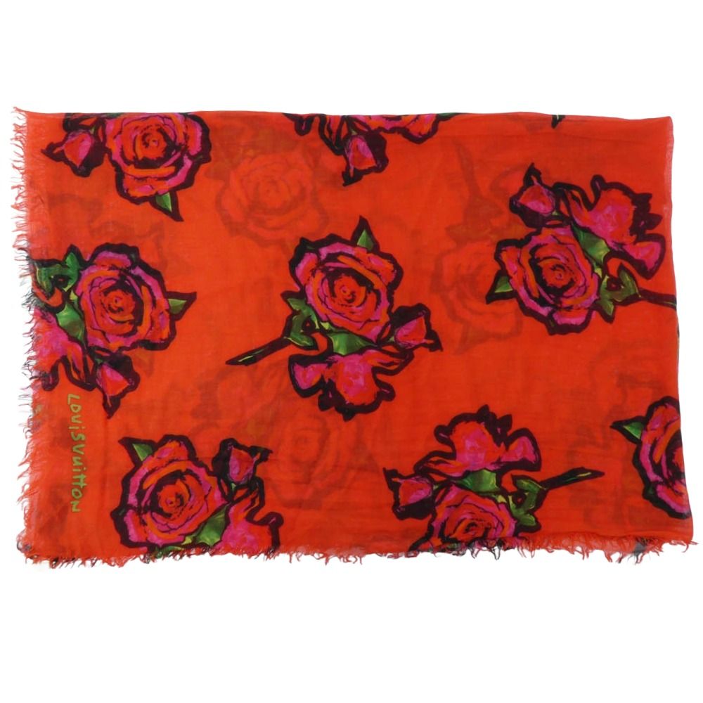 LOUIS VUITTON ルイ ヴィトン M72379 カシミヤ シルク エトールローズ 大判ストール レッド系