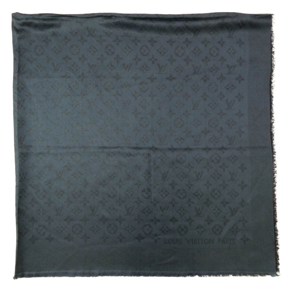 LOUIS VUITTON ルイ ヴィトン ショール モノグラム ウール シルク 大判ストール ネイビー系