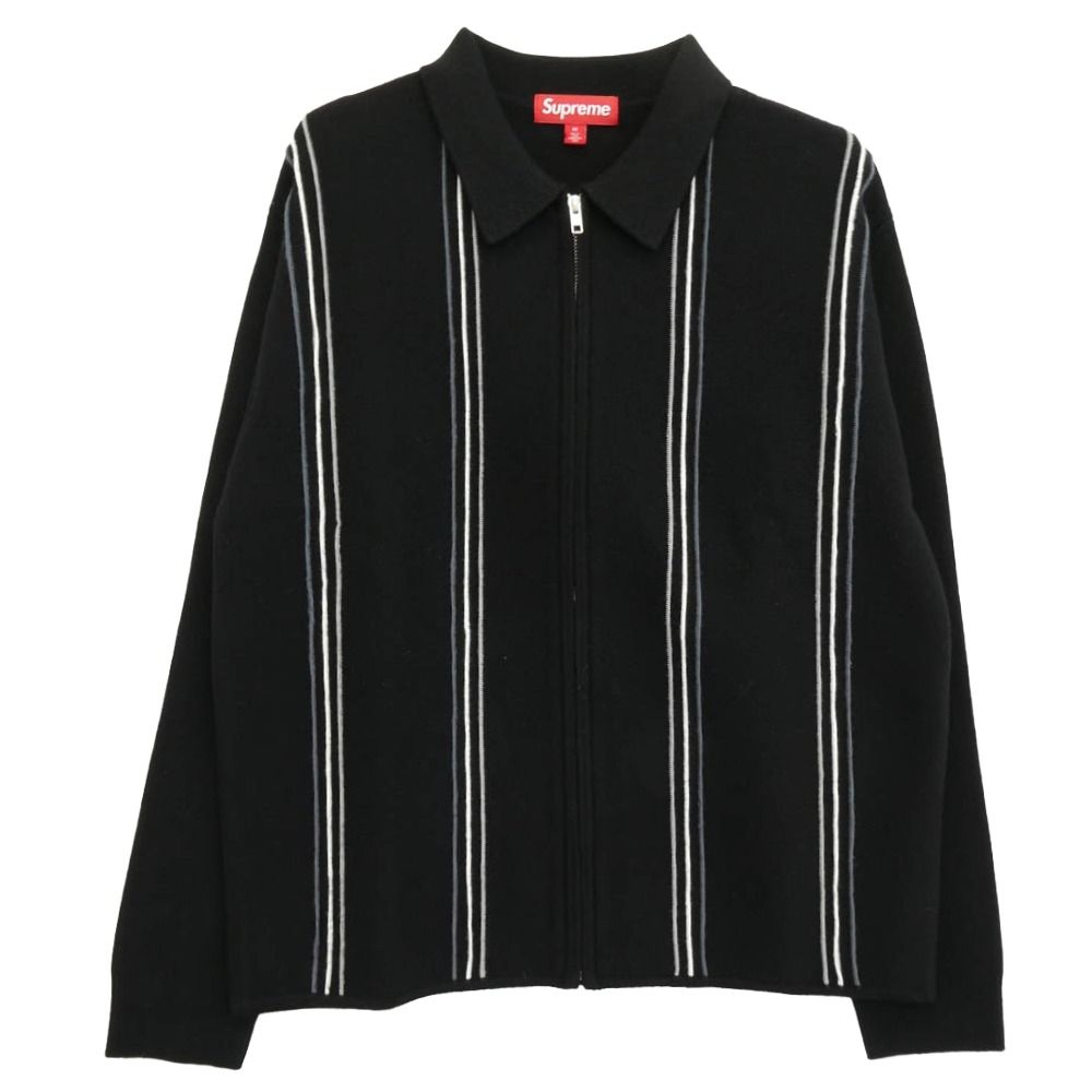 Supreme シュプリーム 25AW Stripe zip up polo sweater ストライプ ジップアップ ニット セーター ブラック系 M 新古品