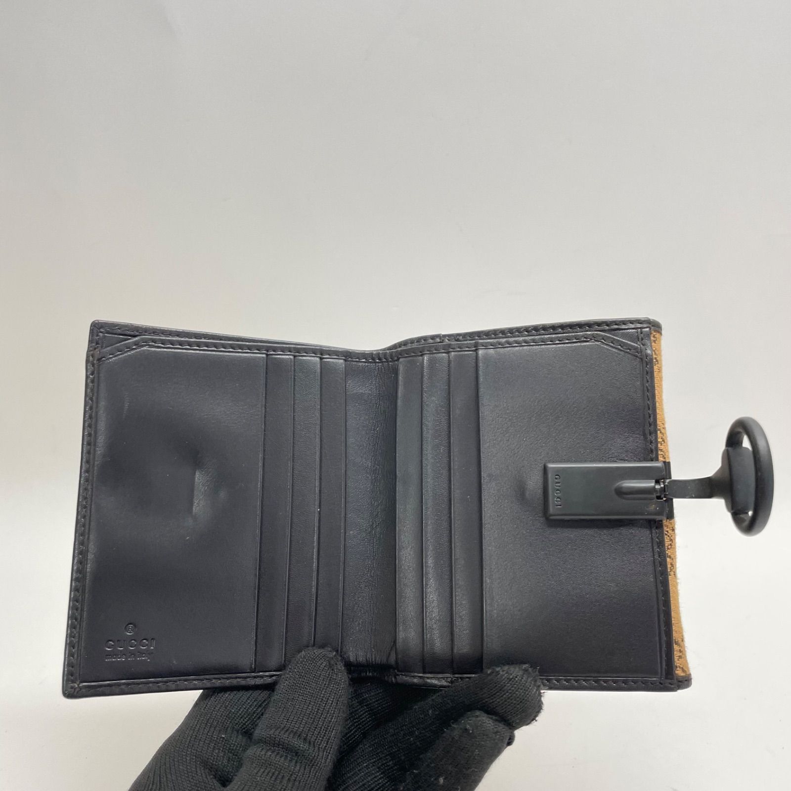 2067 GUCCI グッチ 折り財布 キャンバス GG ホースビット Wホック