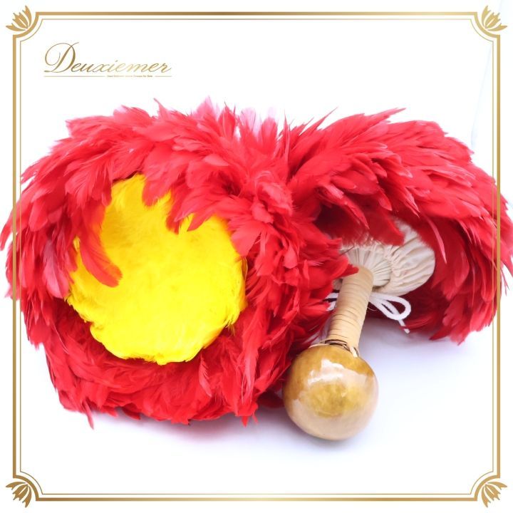 フラダンス ウリウリ マラカス 小物 小道具 楽器 レッド系 赤 イエロー系 黄色 分離型 タヒチアン 民族舞踊 羽 ファー ハワイアン 舞台 フラダンス小物 タヒチアンダンス マラカス楽器 ハワイアン小道具 ハワイ舞踊 赤黄色 羽根