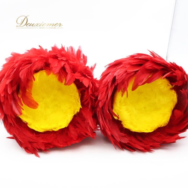 フラダンス ウリウリ マラカス 小物 小道具 楽器 レッド系 赤 イエロー系 黄色 分離型 タヒチアン 民族舞踊 羽 ファー ハワイアン 舞台 フラダンス小物 タヒチアンダンス マラカス楽器 ハワイアン小道具 ハワイ舞踊 赤黄色 羽根