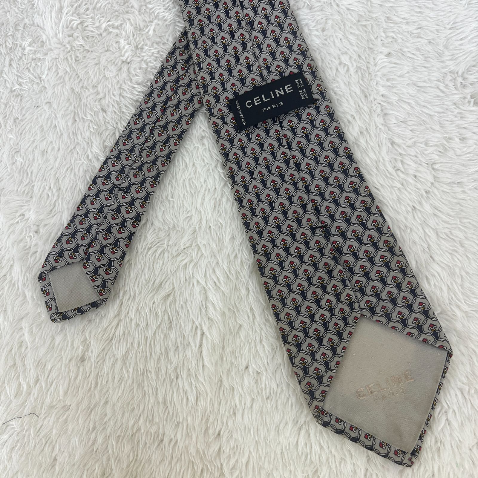 CELINE セリーヌ　ネクタイ　光沢　銀　トリオンフ　マカダム柄 ✿CELINEセリーヌ マカダムトリオンフ ネクタイ美品✿ - メルカリ