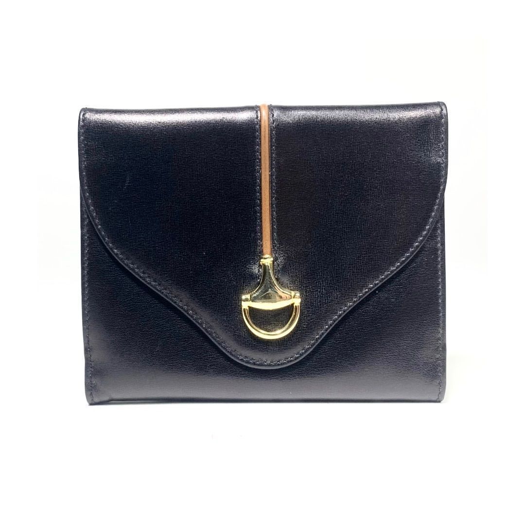 GUCCI グッチ 折り財布 ブラック ホースビット グッチ ブラウン ヴィンテージ ITALY製