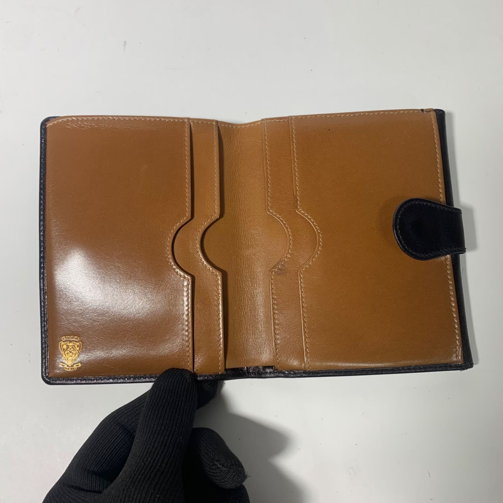 GUCCI グッチ 折り財布 ブラック ホースビット グッチ ブラウン ヴィンテージ ITALY製