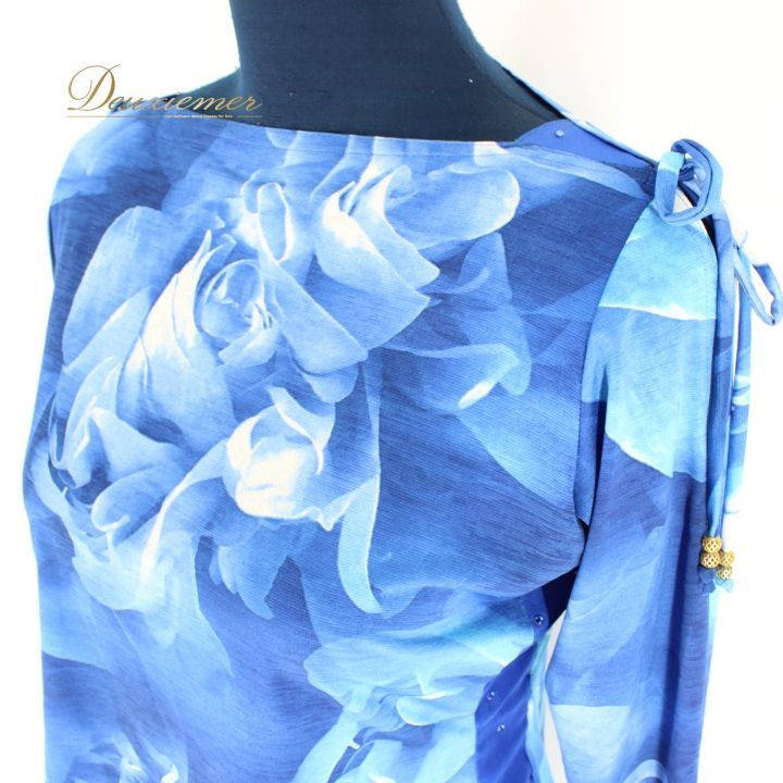 社交ダンス 衣装 上下セット ツーピース パーティ衣装 女性用 レディース オールシーズン 青 threering ブルー系 長袖 ラインストーン フラワー デザイン ファッション 伸縮性 ポリエステル ポリウレタン 使用 感動的