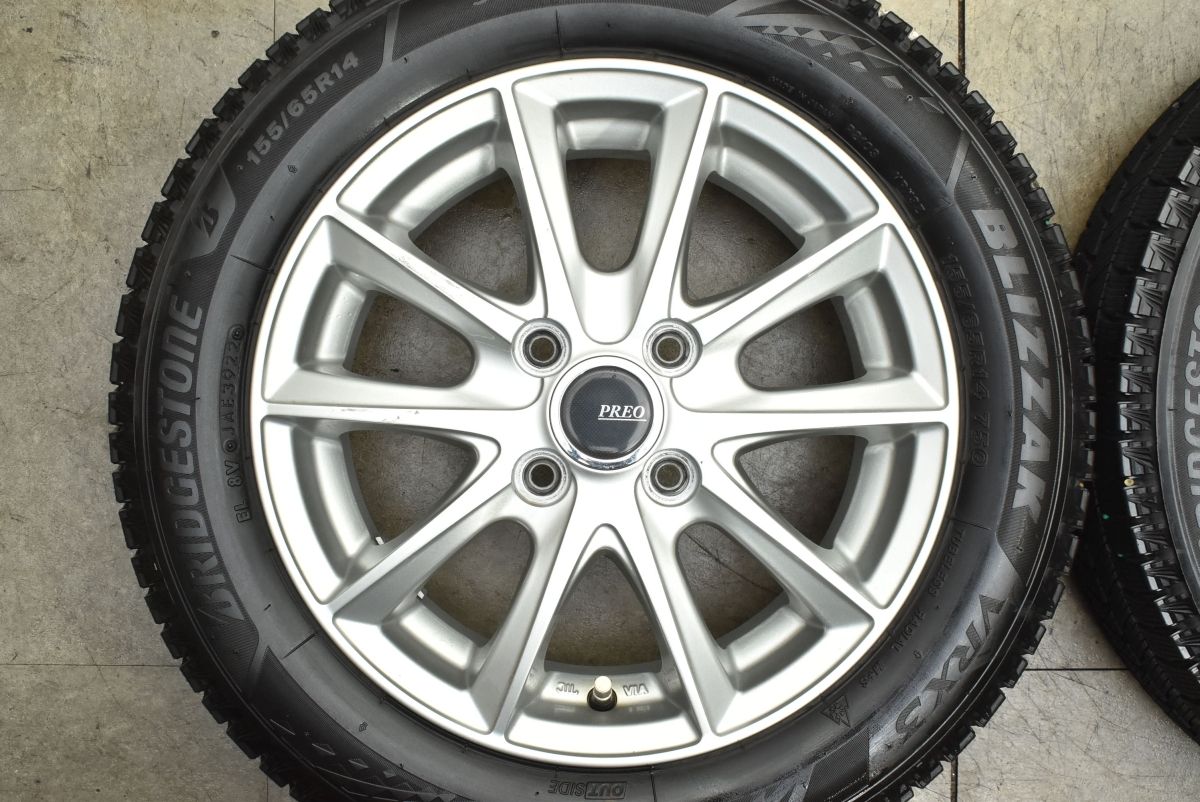  交換用に PREO 14 in 4 5 J 45 PCD 100 ブリヂストン ブリザック VRX 3 155 65 R ピクシス N BOX ONE デイズ モコ サクラ スタッドレス 14インチ タイヤ ホイールセット