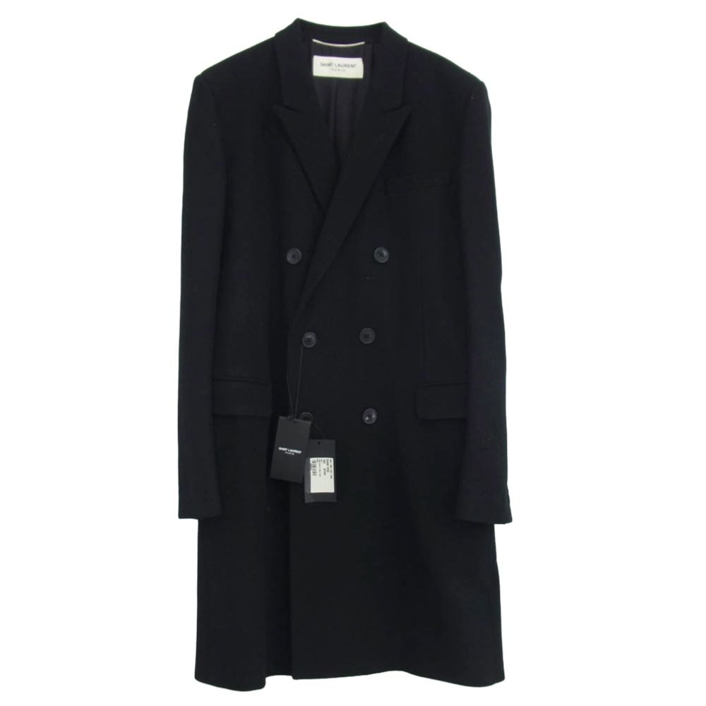 SAINT LAURENT サンローラン ダブルブレスト ベルト付き ウール チェスター コート ブラック系 52 上