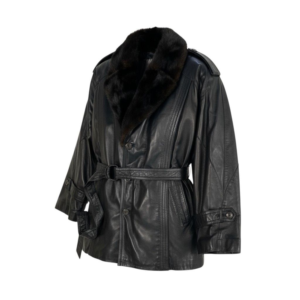 16k10 ZILLI ジリ― ミンクファー付き レザーコート 48 ブラック フランス製 MINK FUR LEATHER COATt18r